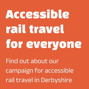 Accessible rail travel for everyone orange background with white text